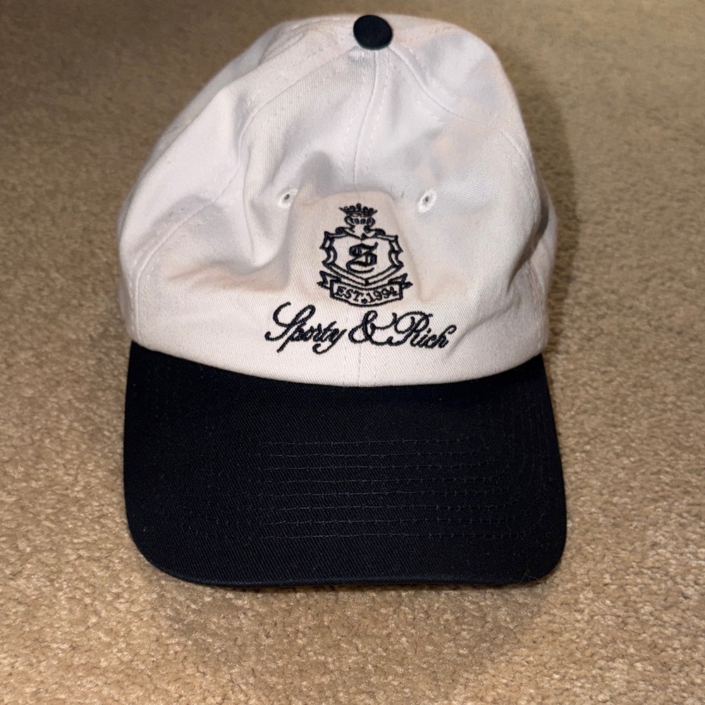 Sporty & Rich Black and White Logo Cap